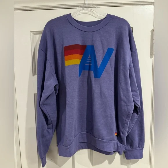 Aviator Nation Purple Crewneck Sweater with Graphic - Picture 1 of 5